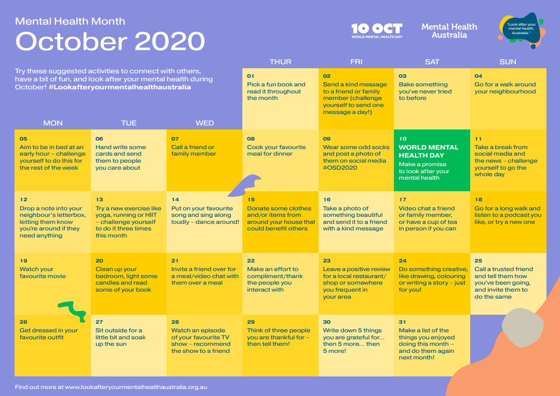 My Mental Health Mental Health Month Calendar